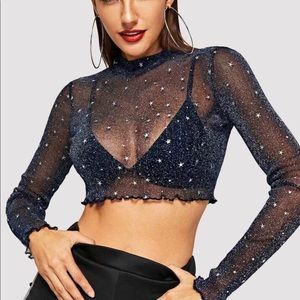 Starry glitter print long sleeve top